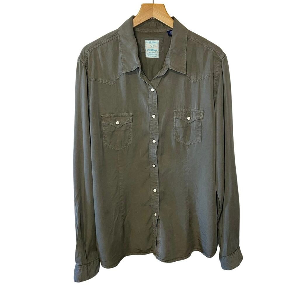 Panhandle Rough Stock Green Snap Button Up Western Wear Long Sleeve Top Large